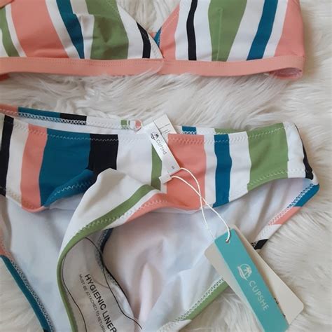 Cupshe Swim Womens Striped Back Hook Closure Bikini Poshmark