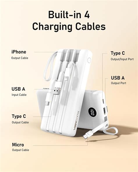 VEEKTOMX Banco de energía con cables integrados de 20000 mAh cargador