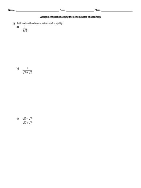 Ex 3.5 Rationalizing The Denominator of A Fraction Assignment | PDF