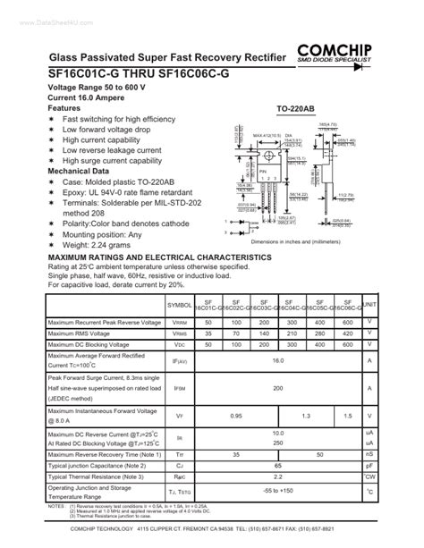 SF16C05C G Datasheet SF16C01C G SF16C06C G Glass Passivated Super