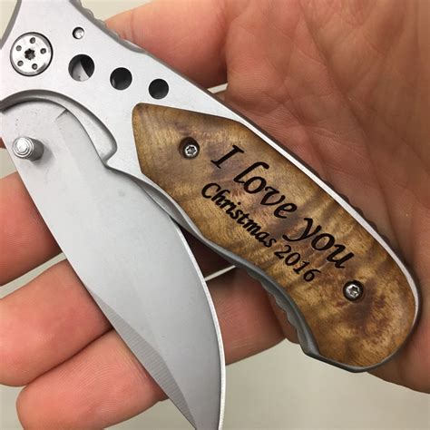 Personalized Pocket Knife Custom Engraved Wood Handle Folding Etsy