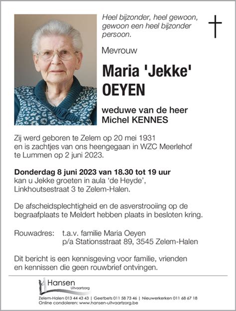 Maria Oeyen Inmemoriam