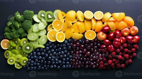 Rainbow of fruits spectrum of vitamins. Generative AI 30462809 Stock ...