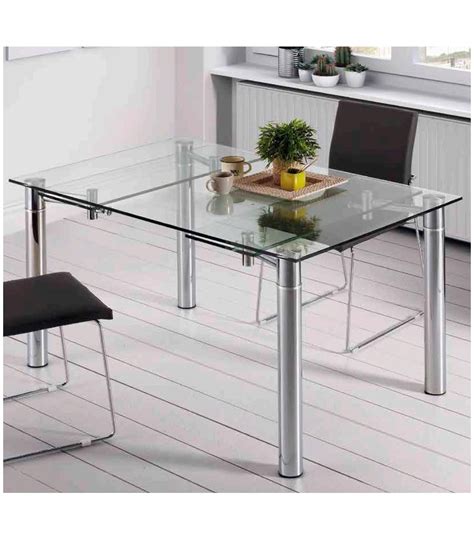 Mesa Comedor Cromada Cristal Extensible