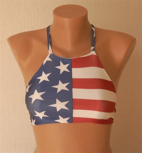 American Flag Bikini Top American Flag High Neck Halter Bikini Etsy