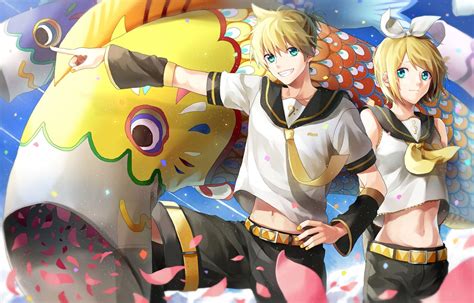 Aliasing Aqua Eyes Blonde Hair Kagamine Len Kagamine Rin Male P Rupon