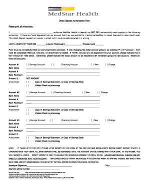 Direct Deposit Authorization Form Please Print All MedStar Health