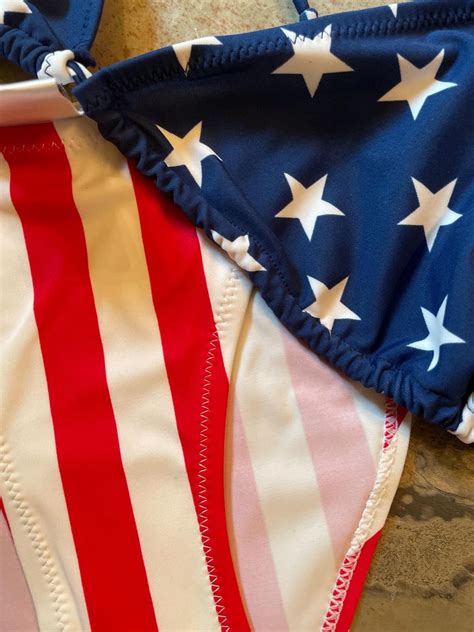American Flag String Bikini Nylon Spandex Bathing Suit Etsy