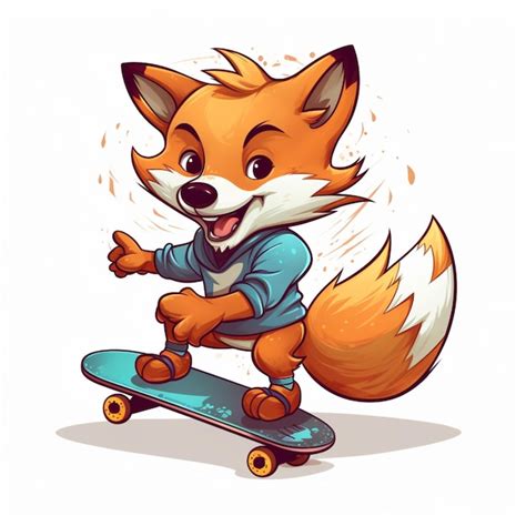 Premium Photo Vector Cute Fox Playing Skateboard Cartoon Vector Icon