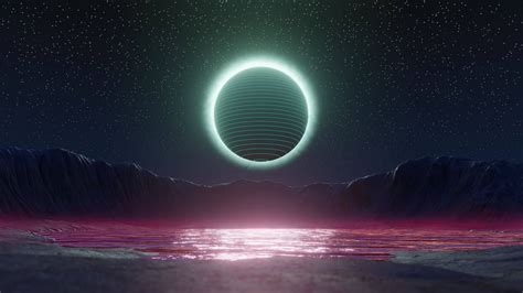 Download Glowing Planet Vaporwave Desktop Wallpaper