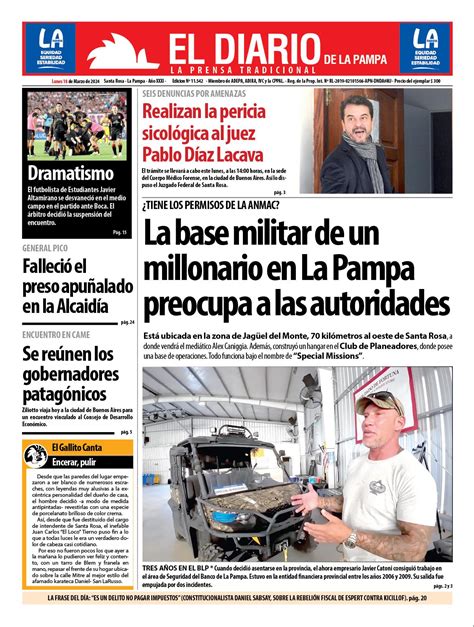 Tapa De El Diario En Papel Lunes 18 De Marzo De 2024 El Diario De La