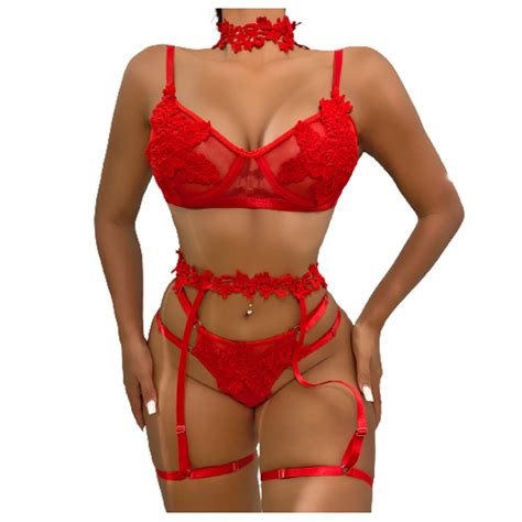 Hfyihgf Women S Garter Lingerie Set Sexy Floral Lace Chain Babydoll