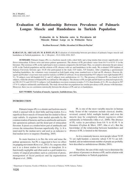 PDF Evaluation Of Relationship Between Prevalence Of Palmaris Longus