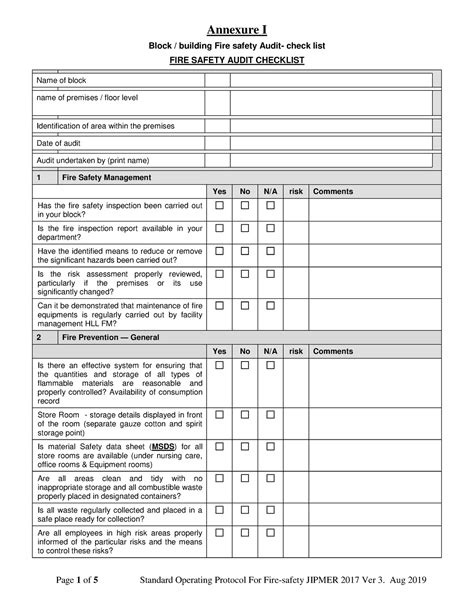 Fire Safety Audit Standards Templates Sample Printables