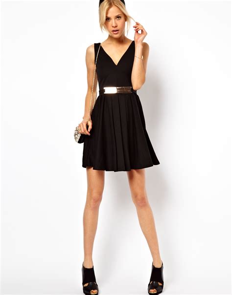 Pretties Closet Asos Structured Skater Dress With Gold Belt