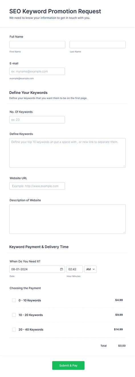 Seo Keyword Promotion Request Form Template Jotform