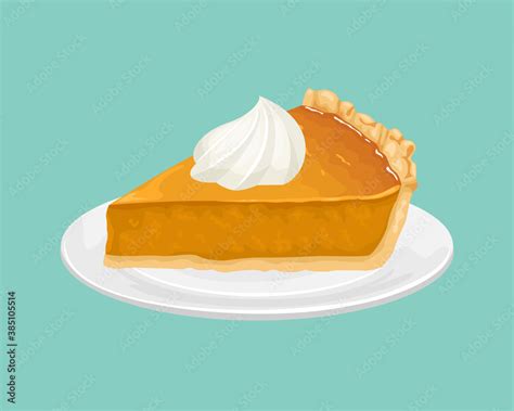 Slice Of Pumpkin Pie With Whipped Cream On A White Plate Vector