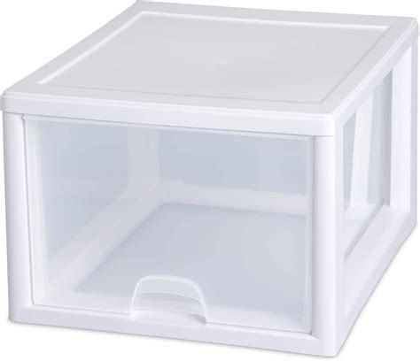 Sterilite 27 Quart Plastic Stackable Storage Drawer With Clear Box And