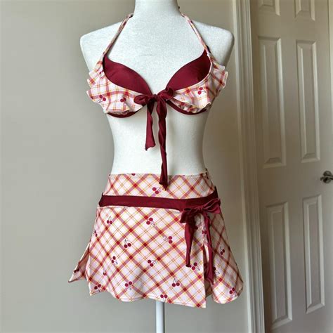 Rare Cherry Plaid Bikini Swim Set From Japan Depop