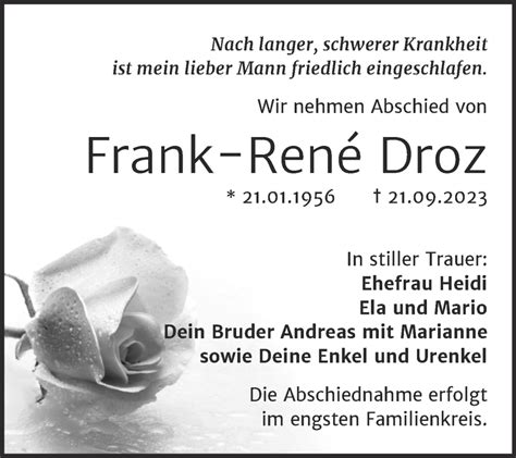 Traueranzeigen Von Frank Rene Droz Abschied Nehmen De