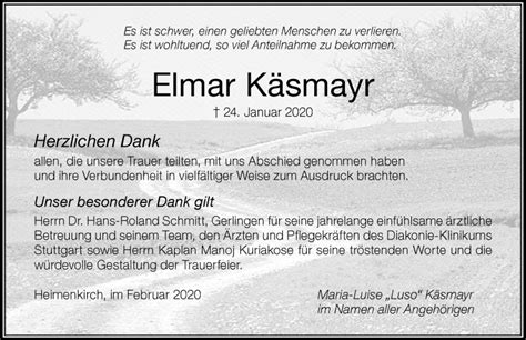 Traueranzeigen von Elmar Käsmayr Allgäuer Zeitung