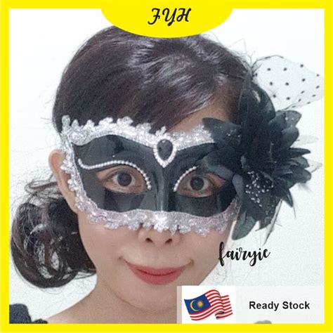 ⚡READY STOCK⚡ Black Silver Masquerade Mask Women Silver Black Halloween ...