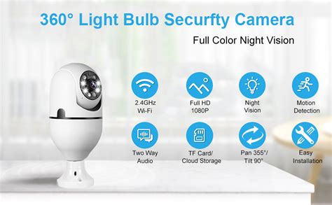 Yurayisen E27 Bulb Camera 1080P WiFi Home Bulb Camera 360Rotate Auto