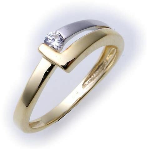 Neu Damen Ring Echt Gold Zirkonia Teilrhodiniert Gelbgold Qualit