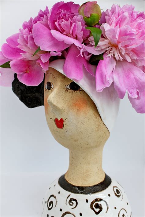 Lady Head Vase Unique Ceramic Face Planter Dried Flowers Etsy