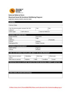 Fillable Online Asg Org External Referral Form Riverland Social