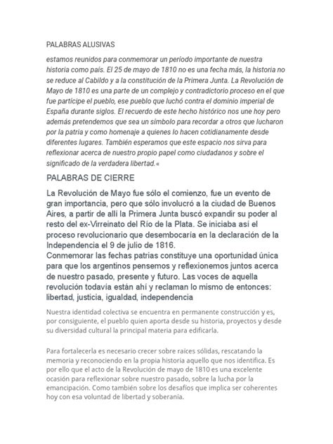 Palabras Alusivas 25 De Mayo Pdf