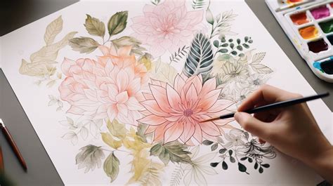 Hand Drawing On Paper With Colorful Flowers Background, Printable ...