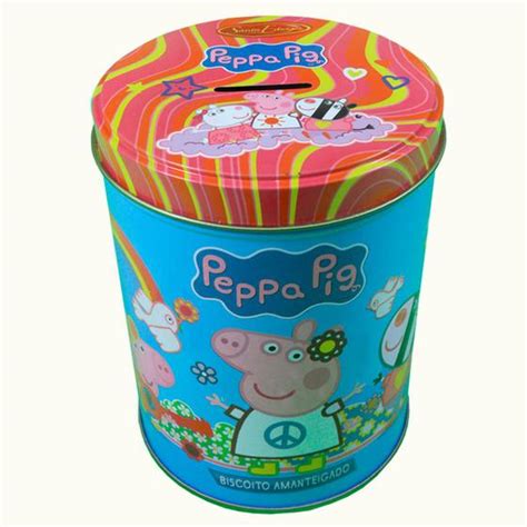 Biscoito Amanteigado Lata Cofrinho Infantil Peppa Pig Azul 100g Santa