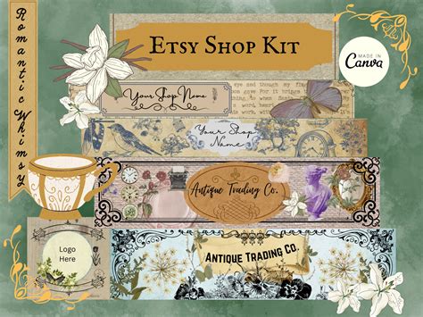 Etsy Shop Kit Vintage Romantic Antique Etsy Shop Banners Etsy Shop Logo Vintage Branding