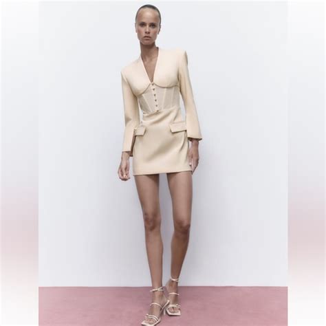 Zara Dresses Zara Nude Boning Corset Bustier Mini Blazer Dress Sz Large Poshmark