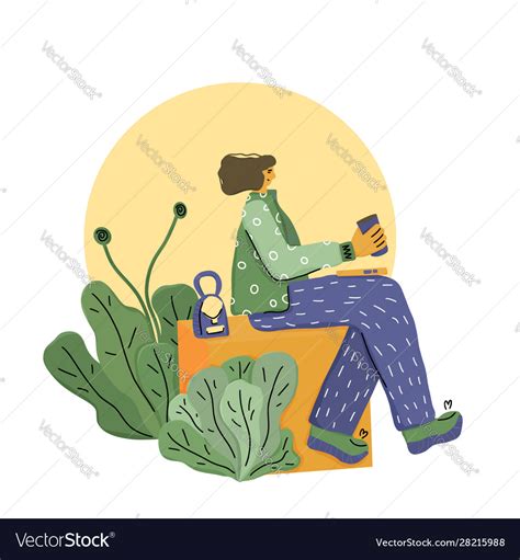 Coffee Break Girl With Hot Drink Design Royalty Free Vector