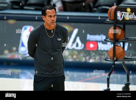 Miami Heat Head Coach Erik Spoelstra Watches During An Nba Finals Open