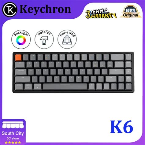 Keychron K6 68 Kunci Bluetooth USB Keyboard Mekanis Komputer Sakelar Gateron Hot Swapable Lampu