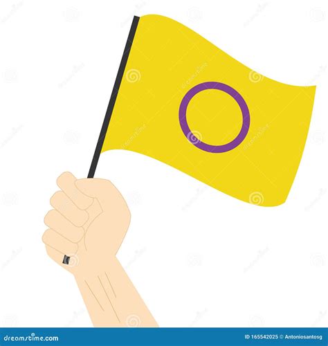 Hand Holding And Raising Intersex Pride Flag Isolated On White