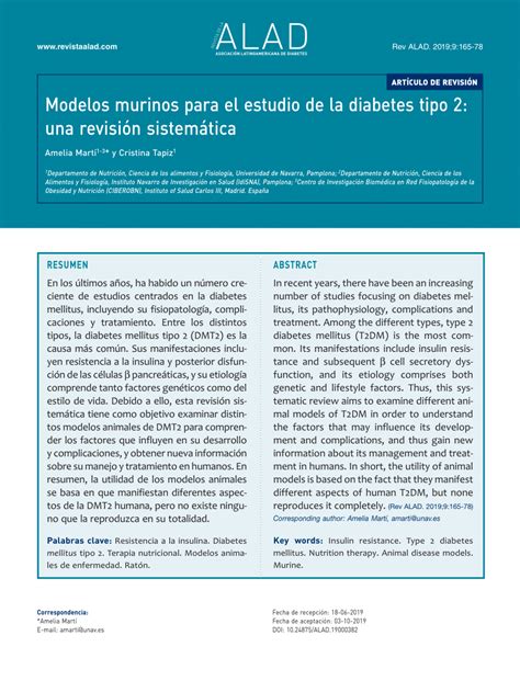 Pdf Modelos Murinos Para El Estudio De La Diabetes Tipo Una