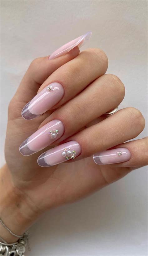 French Glass Nails That Re Sophisticated And Understated Pearl Embellishment