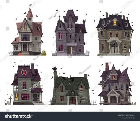 Horror House Cartoon Icons Set Scary Stock Vector (Royalty Free ...