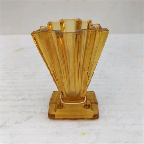 Vintage Bagley Amber Glass Art Deco Vase Decorative Accessories