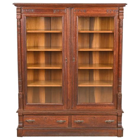 Antique Eastlake Victorian Carved Oak Bookcase Circa S For Sale At