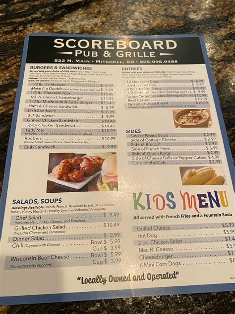 Menu At Scoreboard Pub And Grille Mitchell