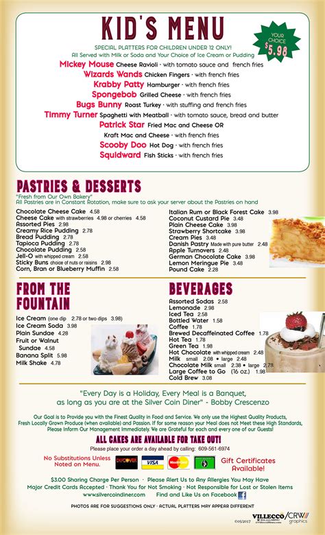 Silver Coin Diner Menus