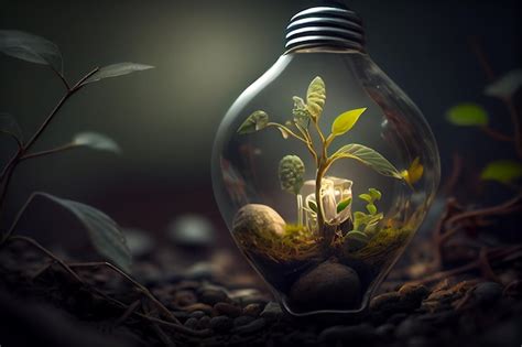 Premium Photo Small Plant Growing Inside A Lightbulb Light Bulb With