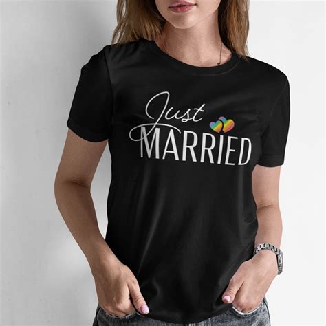 Just Married Lgbtq Rainbow Heart Shirt Gay Honeymoon Tee Etsy