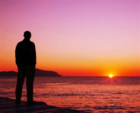 Man Looking On Sunset Stock Photo Image Of Beach Orange 2212584