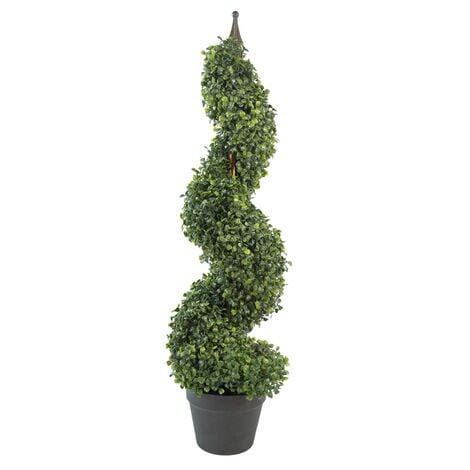 90cm 3ft Tall Artificial Boxwood Tower Tree Topiary Spiral Metal Top